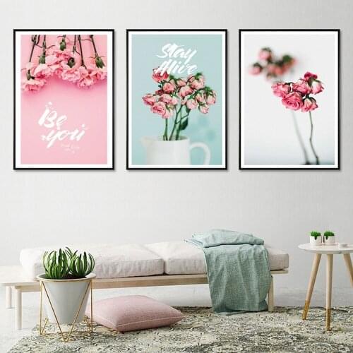 Nordic Ins Style Living Room Decoration Painting Restaurant Corridor Aisle Wall Art Picture Small Fresh Pink Plant Flower Poster