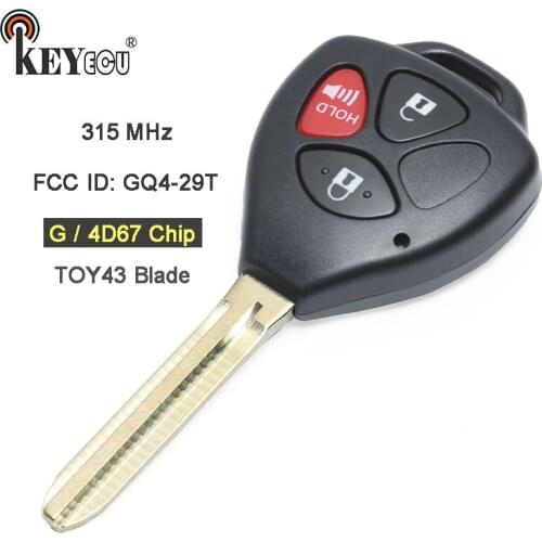 KEYECU 315MHz 4D67/ G Chip FCC: GQ4-29T Replacement 3 Button Remote Key Fob TOY43 for Toyota Avalon Corolla Matrix Venza