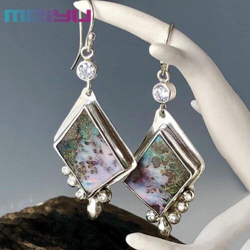 Creative Geometric Multicolour Opal and Zirconia Earrings For Women Party Gift Fashion Platinum Color Dangle Earrings Jewelry