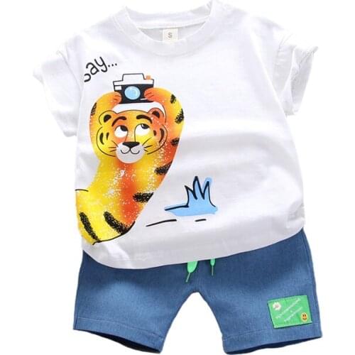 Summer Baby Boys Suits Cartoon Tiger Dog Clothing Set For Boy T-shirt + Pants 2Pcs Suit Kids Birthday Present Toddler Clothes
