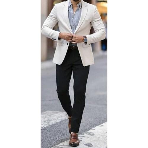 Fashion Handsome High Quality White Blazer With Black Pants Slim Fit Groom Tuxedo For Wedding Travel Party 2Prc (Jacket+Pants)