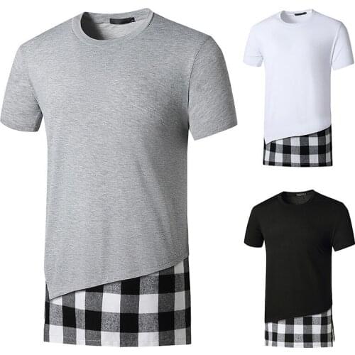 2021 Summer New European Long Mens Casual Short Sleeve T-shirt Plaid Hip Hop T-shirt