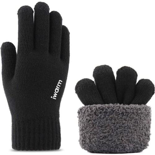 2020 New Fashion Touch Screen Gloves Mens Jacquard Plus Velvet Winter Thick Knitted Warm Woolen Gloves