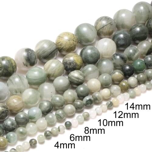 Natural Stone Round Moss Green Grass agates Loose Strand Beads For Jewelry Making DIY Necklace Bracelet Pick Size 6-12mm 15"