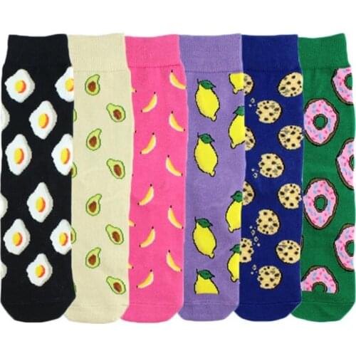 Novelty Creative Cute Cotton Socks Women New Arrival Egg Pineapple Biscuit Banana Red Wine Print Happy Funny Sock Female