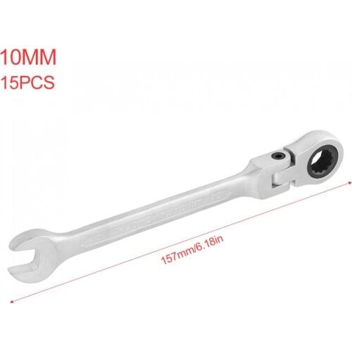 Practical 10MM CRV72 Flexible Head Matte Ratchet Dual-use Wrench Polished Foldable Combination Spanner Open End