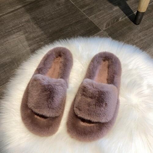 Thick-soled Hairy Slippers for Womens Outer Wear 2020 Autumn and Winter New Fashion All-match Flat-bottomed Net Red Slippers