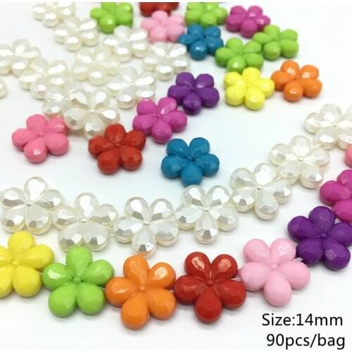 Meideheng Acrylic colorful flower Beads ABS Pearl five petals section for Jewelry accessories making Earrings 14mm 90pcs/bag