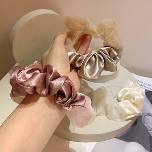 1 Pcs Woman Fashion Scrunchies Satin Chiffon Hair Ties Girls Ponytail Holders Rubber Band Elastic Hairband Hair Accessories