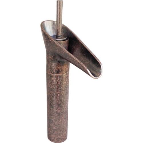 Rome Red Antique Copper Brass Waterfall Style Bathroom Sink Basin Faucet Mixer Tap Single Hole One Handle mnn016