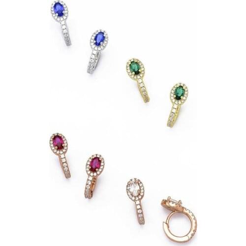 Colorful cubic zirconia cz small huggie hoop earring blue red green oval cz trendy women jewelry 2021 new