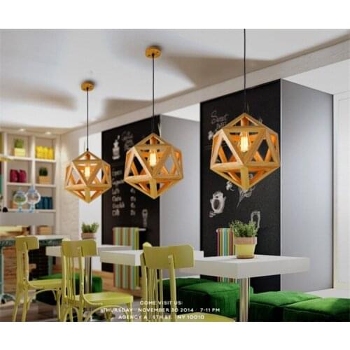 Nordic Mordern Wooden Diamond Ball E27 110/220V 40/45cm Wood Pendant Lights Droplight Hanging Lamp For Home Cafe bar reasterant