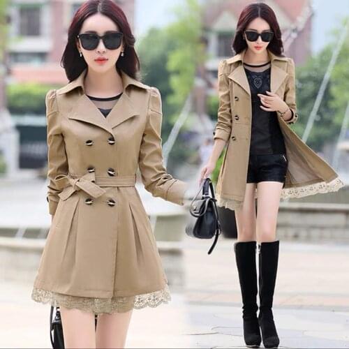 Trench Coat Women Button Double-Breasted Lace Female Spring & Autumn Coats 11 Colors Windbreaker Outwear Size M-3XL Streetwear