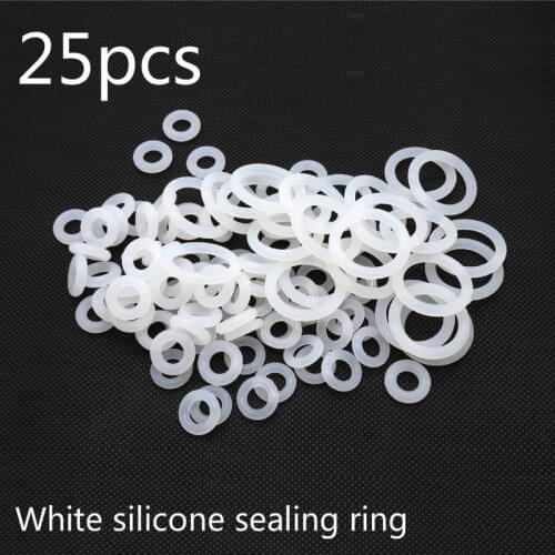 25pcs O Ring Seal Gasket Thickness 1/1.5/2mm OD 3 ~ 15mm Silicone Rubber Insulated Waterproof Washer Round Shape White