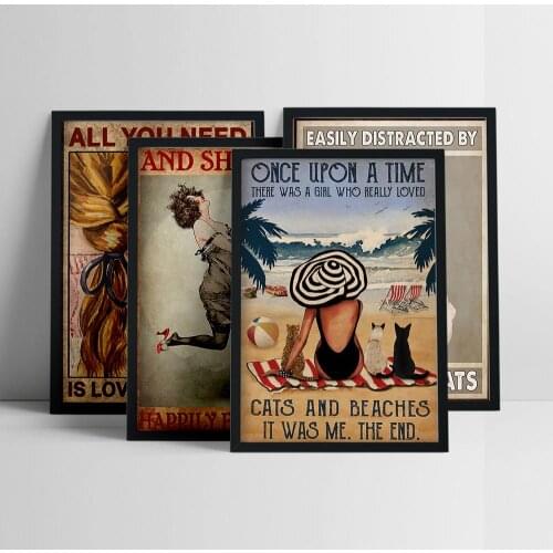 Vintage Classic Style The Black Cat Girl Dance Music Canvas Painting Posters And Prints Wall Pictures For Living Room Decoration