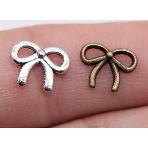 WYSIWYG 50pcs 11x9mm 2 Colors Antique Bronze Small Bow Charm Tiny Bow Charm For Jewelry Making Tiny Bow Charms