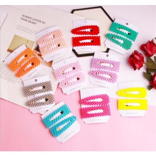 2Pcs Fashion Women Colorful Pearl Imitation Hair Clip Snap Barrette Stick Hairpin Hair Accessories New Arrival Drop Ship