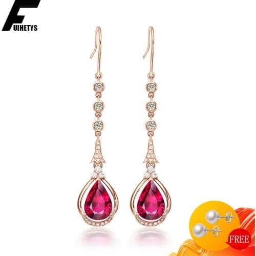 Bali Jelry Trendy Earring 925 Silver Jewelry Water Drop Shape Ruby Zircon Gemstone Accessories Drop Earrings for Women Wedding