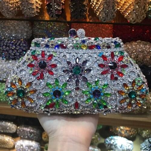 Women Gold/silver/grey/purple Crystal Clutch Evening Handbags and Purses Diamond Wedding Minaudiere Bag