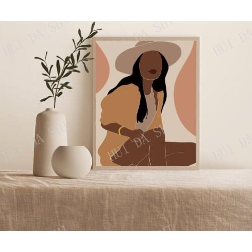 Female Portrait Print, Black Woman Wall Art, Bohemian afro lady fashion illustration,Tropical printboho wall decor