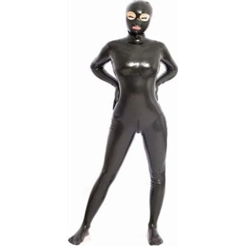 Women PVC Full Bodysuit Latex Elasitc Sexy Tight Faux Leather Oil Shiny Bandage Bodycon Jumpsuit Cosplay Club Wear F12