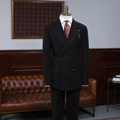 Winter Slim Fit Double Breasted Black Formal Mens Suits For Wedding New Design Jacket+Pants 2 Piece Business Groosman Male Coat