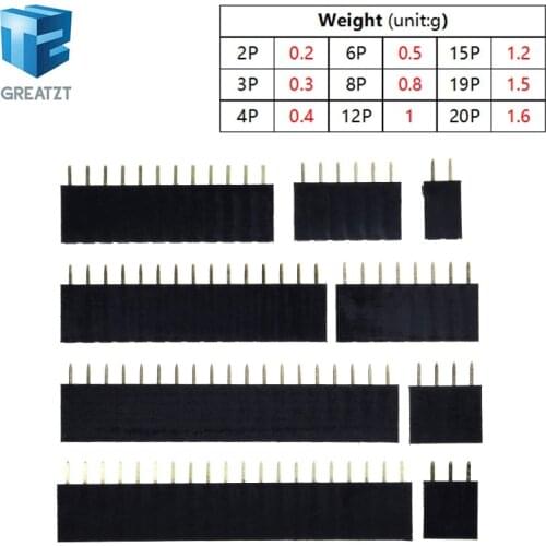 GREATZT 10PCS Single Row Pin Female Header Socket Pitch 2.54mm 1*2P 3P 4P 6P 8P 12P 15P 20P 40P Pin Connector For Arduino