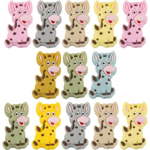 Kovict 10Pc Cartoon Mini Giraffe Silicone Beads Food Grade Teether DIY Pacifier Chain Necklace Accessories Baby Molar Toys
