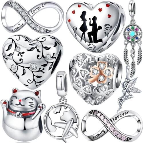 100% 925 sterling silver heart shaped clover beads fit Pandora charm original bracelet pendant for women authentic jewelry gift