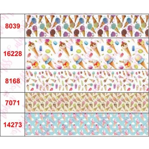 16mm-75mm Ice Cream Cotton Fruits Printed Grosgrain/Foe Ribbon Gradient Color Rainbow Stripes DIY Hair Bowknots 50yards/roll