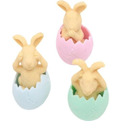 36pcs/lot Lovely Cartoon Eggshell Rabbit Mini Rubber Eraser Children Learning Stationery School Supplies Gift for Kids