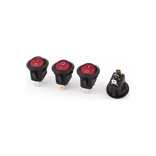 AC 250V 6A 125V 10A Red Lamp SPST ON-OFF 3pin Round Head Rocker Boat Switch 4Pcs