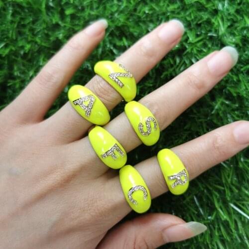 5Pcs Yellow Enamel 26 Alphabet Letter Band Ring For Women CZ Name 2021 New Party Finger Jewelry Fashion