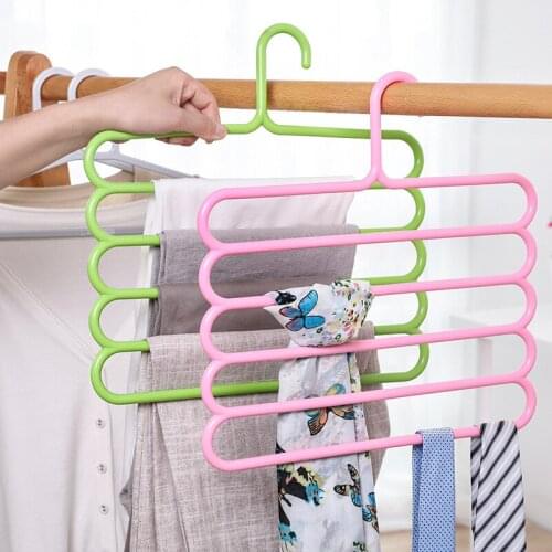 5 Layers Clothes Hanger Closet Pants Hangers Trousers Hanger Pant Storage Rack Space Saving Wardrobe Closet Organizer Rack