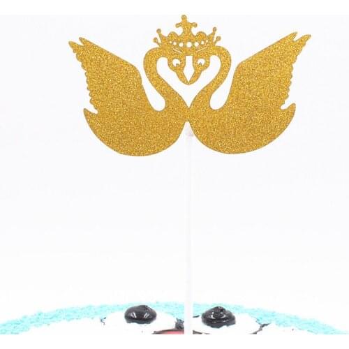 50pcs Crown Swan Cupcake Cake Toppers Flag For Wedding Party Aniversary Birthday Baby Shower Decorations Supplies