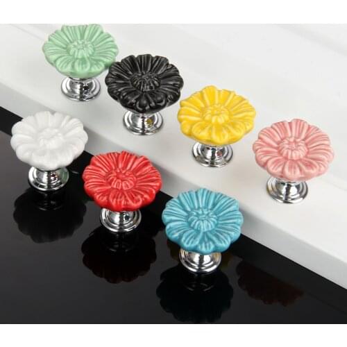 7 Colors Flower Furniture Handle Door Knobs Doorknob Ceramic Cabinet Handles Drawer Cupboard Kitchen Pull Handle Door Knob
