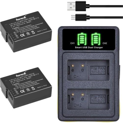 2Pcs DMW-BLC12 BLC12E DMW BLC12 Batteries + LED USB Dual Charger for Panasonic Lumix FZ1000 FZ200 FZ300 G5 G6 G7 GH2 GX8
