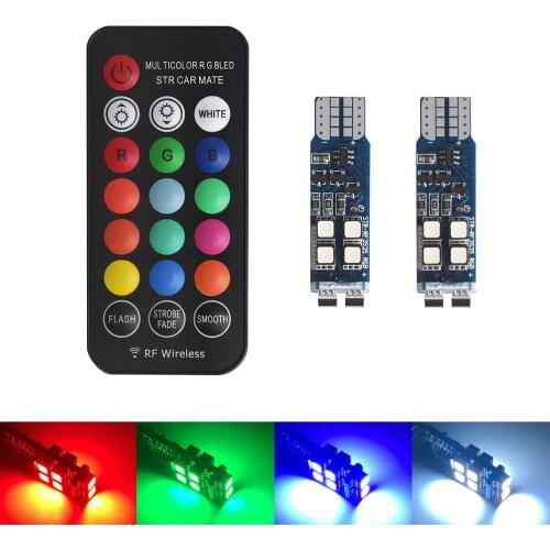 2 Pieces T10 W5W Car Bulbs 12V 10SMD High Quality RGB With Remote Control 194 Strobe Led Styling