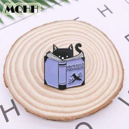Cartoon Fun Animal Cat Dog Blue Books Learning Reading Enamel Brooch Alloy Badge Denim Clothes Bag Pin Cute Jewelry Gift For Kid