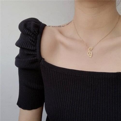 Gold Color Hollow Leaf Pendant Necklace Stainless Steel Geometric Rectangular Fine Chain Necklace Female Jewelry Weddings Gifts
