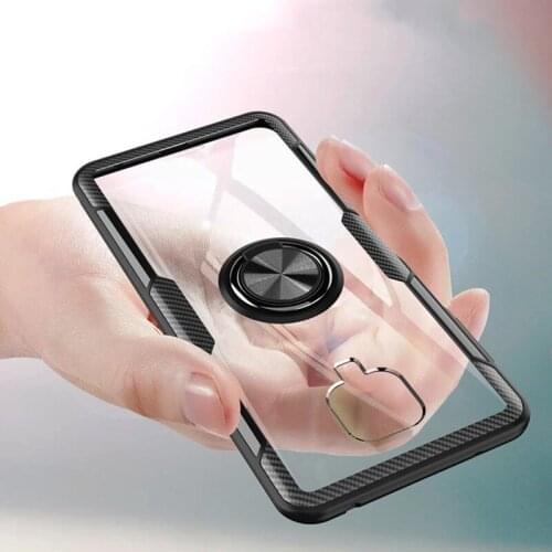 For Redmi Note 9 Pro Max Case Luxury Car Magnetic Ring Transparent Clear Glass Stand Holder Case for Xiaomi Redmi Note 9S Cover