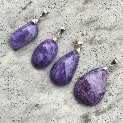 CSJ Fine Jewelry Natural Charoite pendant for women lady girl Necklace Wedding Engagement party Gift box