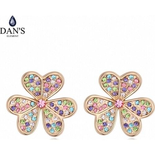 DANS Austrian Crystal Fashion Jewelry Stud Earrings for women gift trendy flower design New Sale Hot 120686
