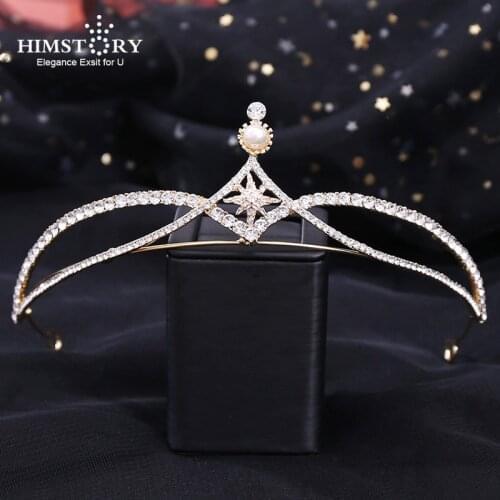 HIMSTORY French Simple Style Tiaras Crowns Sparkling Snowflake Cubic Crystal Bridal Wedding Hair Accessories For Women
