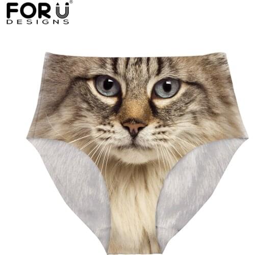 FORUDESIGNS Pussy Panties Women High Waist Sexy Underwear Cute Animal Cat Underpants Breathable Woman Body Shaping Briefs M-XL