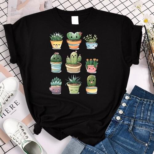 Succulents kawaii Print Woman T-shirt Summer Graphic Anime Loose Top Loose Street Short Sleeved Lovely Woman Oversized Tshirts