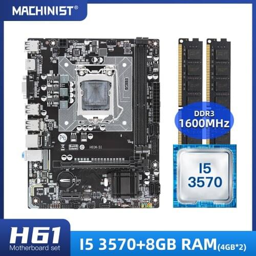 H61 motherboard LGA1155 set kit with Intel I5 3570 processorDDR3 8GB(2*4GB)1600MHz RAM memory Mico-ATX IntegratedGraphicsH61M-S1