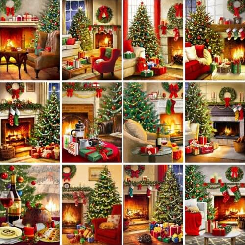 HUACAN 5d Diamond Painting Christmas Tree DIY Mosaic Needlework Wall Art Diamond Embroidery Cross Stitch House Handicraft