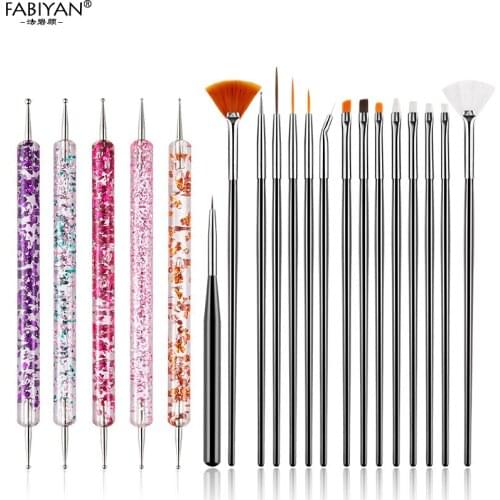 Nail Art Painting Drawing Carving Brushes 3D Tips Design Manicure Liner Fan Rhinestones Tools 2 Ways Dotting Pen