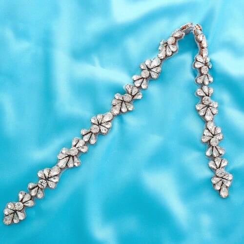 Wide Handmade Gold Rhinestone Wedding Dress Applique Accessories Pearl Garment Bridal DIY Crystal Beaded Wholesale S176